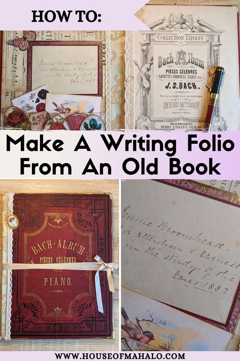 Discover my instructions, ideas and inspiration for a DIY vintage writing folio you can make by upcycling old books. Old Book Journal Diy, How To Make A Book Look Old, Diy Journal From Old Book, Journals Made From Old Books, Making A Journal From An Old Book, Idea Video, Journal Crafts, Folio Books, Journals Diy