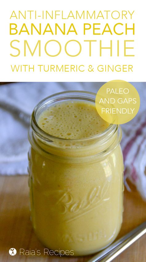 Antiinflammatory Smoothies, Smoothie Antiinflammatory, Ginger Turmeric Smoothie, Smoothie With Ginger, Cafeteria Kitchen, Peach Banana Smoothie, Bar Pictures, Paleo Vegetarian, Anti Inflammation Recipes