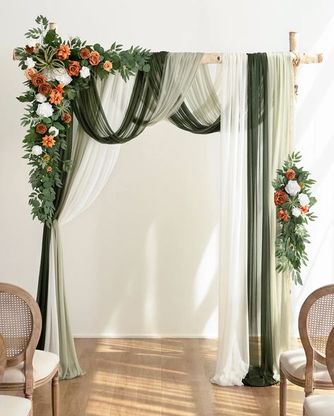 Olive Green Wedding Arch, Flower Arch Decor, Table Flower Decor, Wedding Drapes, Lantern Flowers, Sweetheart Table Flowers, Bougainvillea Wedding, Flower Swag, Olive Green Weddings