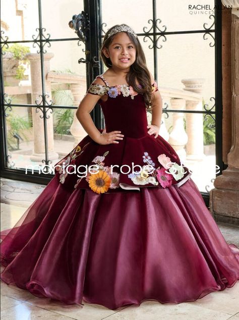 Burgundy Velvet Organza Mini Quinceanera Dresses 2025 Off Shoulder Floral Applique Charro Birthday Mini Quinceanera, Burgundy Velvet, Flower Girl Dress, Floral Applique, Quinceanera Dresses, Quinceanera, Off Shoulder, Flower Girl, Flower Girl Dresses