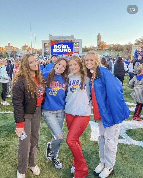 Kansas Gameday Outfit, Ku Game Day Outfits, Ku Aesthetic, Gameday Fits, Kansas University, Gameday Outfits, College Looks, College Gameday, Rock Chalk