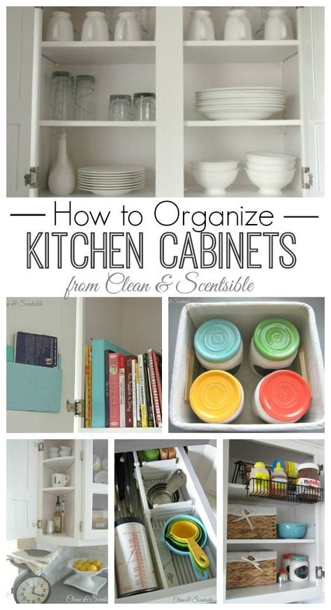 Great post on how to organize kitchen cabinets.  Lots of ideas! Organize Kitchen Cabinets, Clean Kitchen Cabinets, Organize Kitchen, Organizing And Cleaning, Organized Kitchen, Organisation Hacks, Organize My Life, Classic Kitchen, Kitchen Cabinet Organization