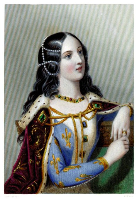 Isabelle of Valois (1389-1409) Queen consort to: Richard II of England (1367-1400, ruled 1377-1399, deposed), son of Edward, the Black Prince   Married: October 31, 1396, widowed 1400 at age ten.  Coronation: January 8, 1397 Moda Medieval, Richard Ii, Late Middle Ages, Burgundy Fashion, King Edward, King Richard, Middle Age Fashion, Queen Of England, Medieval Fashion