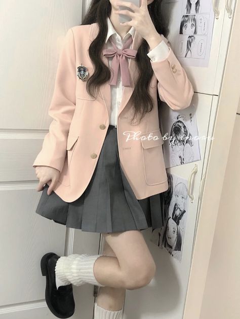 Female Preppy Outfits, Coquette Uniform, Cute School Uniform Outfits, Pink School Uniform, Cute Kawaii Outfits, School Uniform Outfits, School Uniform Fashion, Fashion Kawaii, Cosplay Kawaii