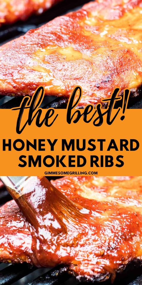 Honey Mustard Smoked Ribs are tender, fall off the bones ribs using the 3-2-1 method of smoking ribs. With a delicious, homemade honey mustard glaze the flavor of these ribs is so delicious and a fun twist on ribs. Homemade Honey Mustard Sauce, Smoked Honey, Traeger Grill Recipes, Recipes Sides, Smoked Pork Ribs, Rib Sauce, Homemade Honey Mustard, Honey Bbq Sauce, Pellet Grill Recipes