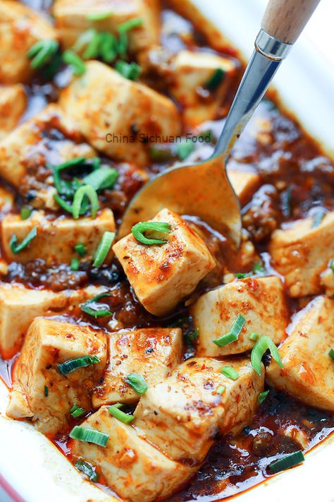 Szechuan Peppercorn, Garlic Greens, Recipe With Vegetables, Mapo Tofu Recipe, Tofu Cubes, Sichuan Food, Chinese Vegetables, Mapo Tofu, Tofu Recipe