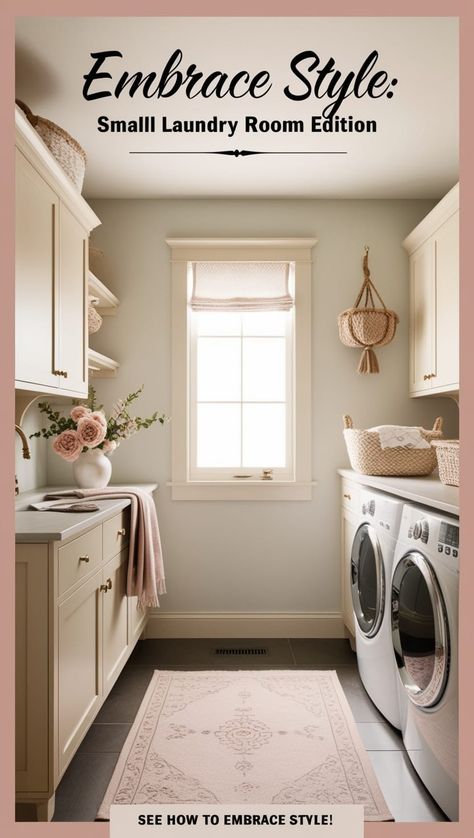 Curate a Stylish Small Laundry Room   Embrace the charm of a well-designed small space. Explore how to inject style into your laundry room while maintaining high functionality. Make every wash day a stylish affair!  #ChicAndEfficient #LaundryStyleGuide #FunctionalBeauty Laundry Room Inspiration Modern, Laundry Room With A Window, Room Inspiration Modern, Stylish Laundry Room, Laundry Room Inspiration, Wash Day, Small Laundry Room, Small Laundry, Clever Storage Solutions