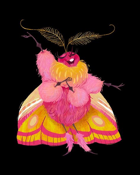 Rosy Maple Moth Oc, Rosy Maple Moth Art, Rosy Maple Moth Costume, Moth Art Illustration, Rosy Maple Moth Aesthetic, Cute Bug Art, Rosy Maple Moth Tattoo, Moth Character Design, Butterfly Character Design