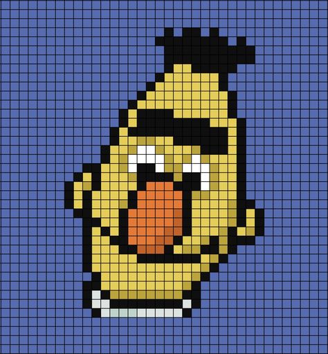 A pixel art template of Bert's face from Sesame Street. Oscar The Grouch Pixel Art, Pixel Art Sesame Street, Sesame Street Pixel Art, Sesame Street Perler Beads, Elmo Cross Stitch, Elmo Cross Stitch Pattern Free, Melty Bead Designs, Graph Paper Drawings, Pearl Beads Pattern