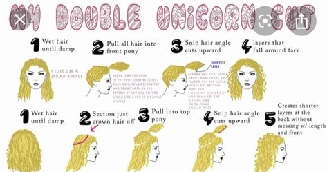 Unicorn Haircut, Cut Own Hair, Haircut Curly Hair, Layered Curly Hair, Diy Unicorn, How To Cut Your Own Hair, Curly Hair Drawing, Diy Haircut, Haircut Curly