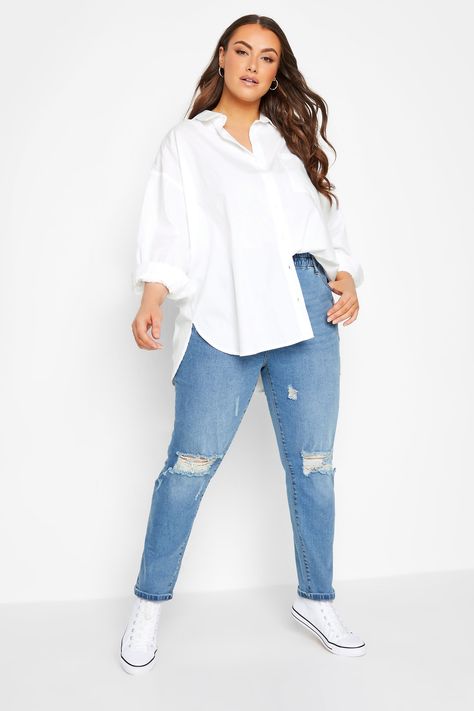 YOURS Plus Size White Poplin Oversized Shirt | Yours Clothing White Button Up Shirt Outfit Plus Size, Classic Outfits Plus Size, Plus Size White Button Down Shirt Outfit, Long White Shirt Outfit, White Oversized Shirt Outfit, Light Blue Shirt Outfit, White Jeans Plus Size, White Long Sleeve Shirt Outfit, Long Sleeve Shirt Outfits