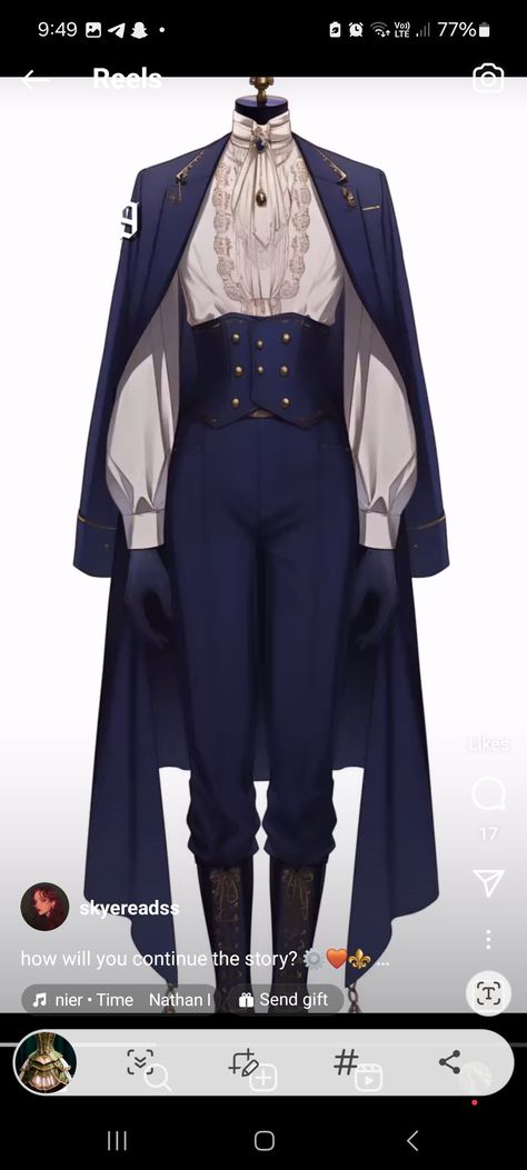 Fantasy Sailor Outfit Male, Magical Outfits Drawing Male, Noble Men Clothing, Cute Fantasy Outfits Male, Royal Outfit Drawing Male, Royal Outfits Male Fantasy Drawing, Fantasy Royal Clothing Art, Cold Weather Fantasy Outfits Male, Traditional French Clothing Men