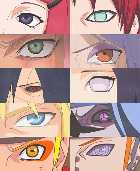 Naruto character eyes, Kushina, Gaara, Sakura, Konan, Madara, Hinata, Minato, Sasuke, Naruto, Pain, Sharingan, Byakugan, Cursed Mark, Sage Mode, Rinnegan; Naruto Naruto Eyes, Naruto Drawings, Desen Anime, Naruto Sasuke Sakura, Japon Illustration, Naruto Shippuden Sasuke, Naruto Series, Naruto Uzumaki Shippuden, Naruto Shippūden