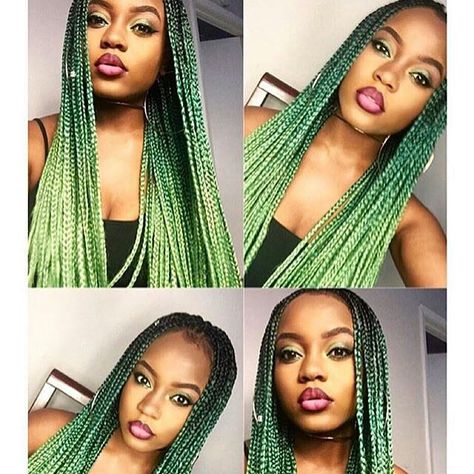 Green with envy Green Braids, Ombre Box Braids, Red Ombre Hair, Ombre Braid, Beautiful Braids, Ombre Hair Color, Green Ombre, Long Braids, Twist Braids