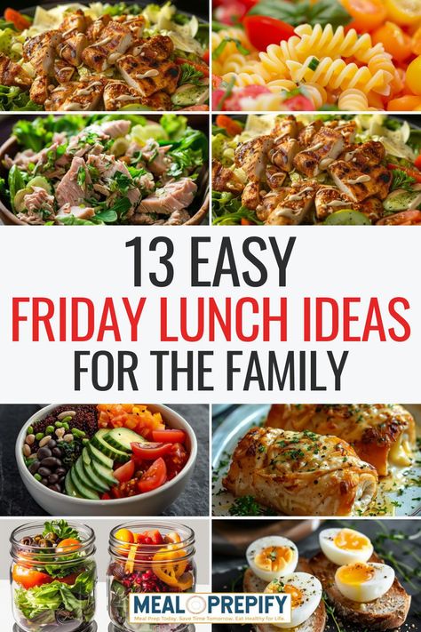 A collage of various healthy and delicious Friday lunch options, including salads, pasta, quinoa bowls, and more. Easy Lunch Ideas For Family, Nice Lunch Ideas, Healthy Family Lunch Ideas, Healthy Family Lunch, Family Lunch Ideas, Weekend Lunch Ideas, Delicious Meal Prep Recipes, Delicious Meal Prep, Family Lunch