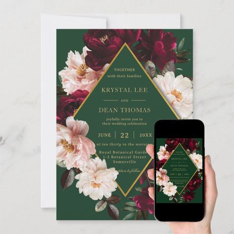 Green And Burgundy Wedding, Emerald Wedding Invitations, Blush Peony, Elegant Floral Wedding, Green And Burgundy, Blush Peonies, Burgundy Wedding Invitations, Goth Wedding, Elegant Wedding Invitation