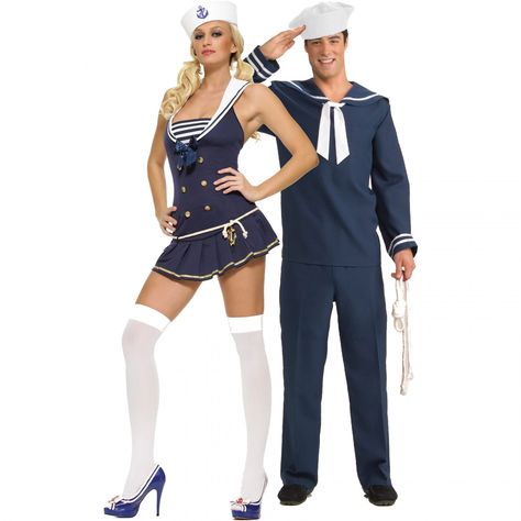 Sailor couples costumes Spandex Romper, Navy Costume, Best Photo Poses For Couples, New Halloween Costumes, Halloween Costume Ideas For Couples, Costume Ideas For Couples, Couples Kiss, Couples Halloween Costumes, Couples Halloween Costume