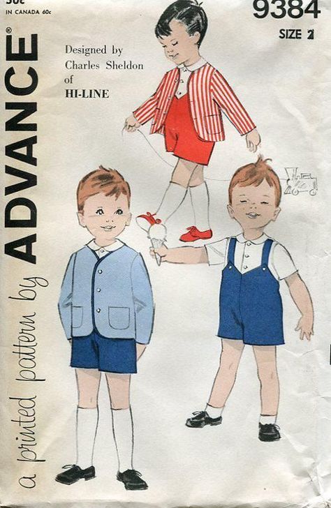 FREE US SHIP Vintage Retro 1950's 50's Sewing Pattern Advance 9384 Boy's Toddler Jacket Shorts 2 Charles Sheldon Design Romper Suit Hi-Line Children Fashion Sketch, Sewing Pattern Free, Vintage Clothes Patterns, Vintage Childrens Clothing, Patron Vintage, Retro Sewing Patterns, 동화 삽화, Vintage Kids Clothes, Childrens Sewing Patterns