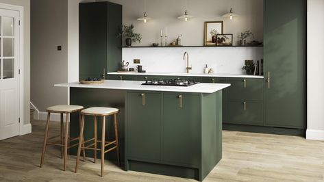 Explore the latest kitchen trends to inspire your new renovation, including kitchen trends for 2024. Kitchen Cabinets Green, Green Kitchen Aesthetic, Latest Kitchen Trends, Howdens Kitchens, Green Kitchen Designs, Dark Green Kitchen, Green Kitchen Decor, Sage Green Kitchen, Green Kitchen Cabinets