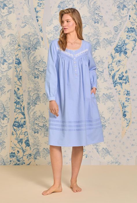 Eileen West is celebrated for her timeless and elegant designs of intimate apparel, dresses, and products for the home. Eileen West, Cuffed Sleeve, Blue Dream, Lace Trims, Elegant Designs, Shell Buttons, Waltz, Pin Tucks, Cotton Flannel