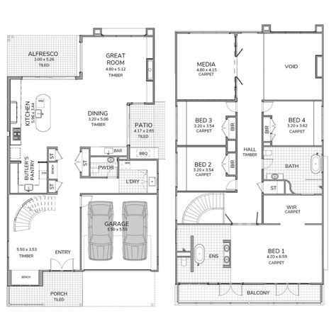 Three Birds Floor Plan, Rawson Homes, House Plans Australia, Double Storey House Plans, Two Storey House Plans, Birds House, Double Story House, Modern Mediterranean Homes, Beach House Plan