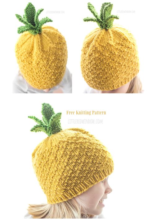 Knitted Decorations, Summer Knitting Projects, Hat Free Knitting Pattern, Pineapple Hat, Baby Hat Knitting Patterns, Knitting Space, Knitted Baby Hat, Baby Hat Knitting Pattern