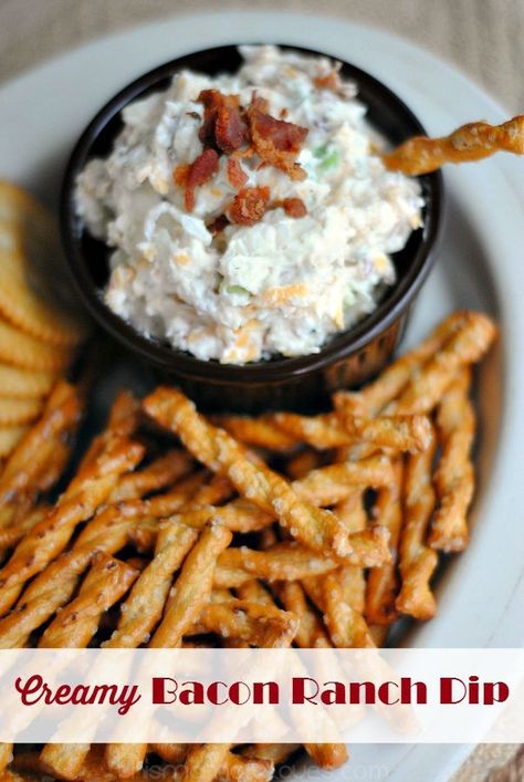 Make this super simple creamy bacon ranch dip and serve with pretzels, pitas or chips...it's a crowd pleaser for sure but also takes little time to prep. Pretzel Dip Recipes, Bacon Ranch Dip, Cold Dip Recipes, Pretzel Dip, Ranch Dip, Bacon Ranch, Yummy Dips, Game Day Food, Crowd Pleaser