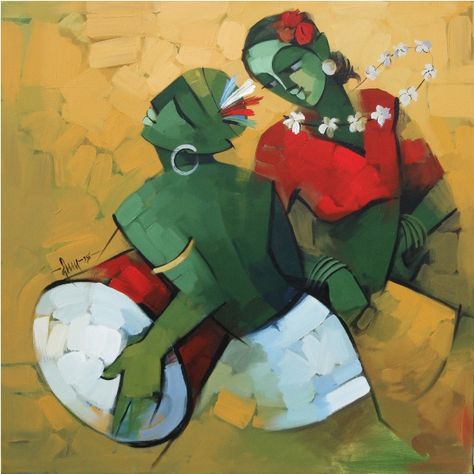 Hanuman Painting, Musical Couple, Paris Art Painting, Green Acrylic Painting, Creative Composition, God Painting, Abstracted Art, Women Portraits, Composition Painting