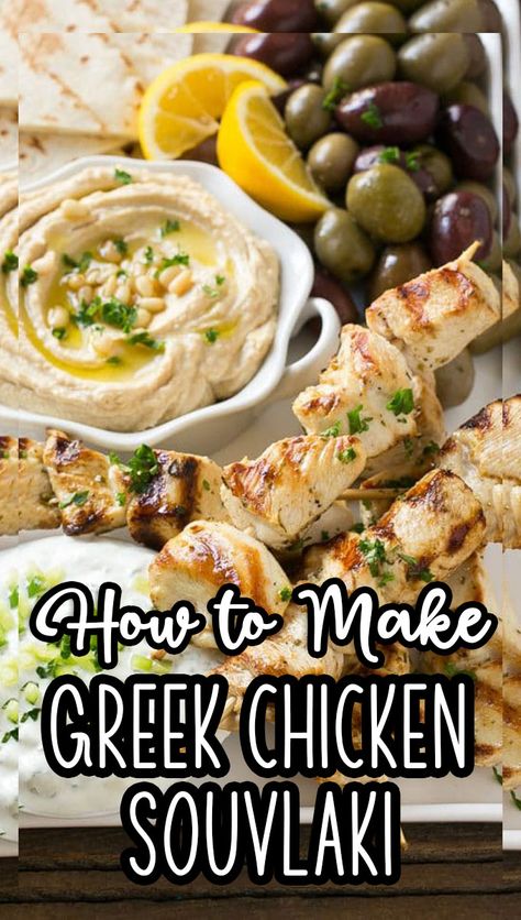 Chicken Souvlaki Dinner, Greek Rice, Greek Chicken Souvlaki, Souvlaki Recipe, Grilled Salad, Grilled Foods, Chicken Souvlaki, Creamy Yogurt, Recipes Casserole