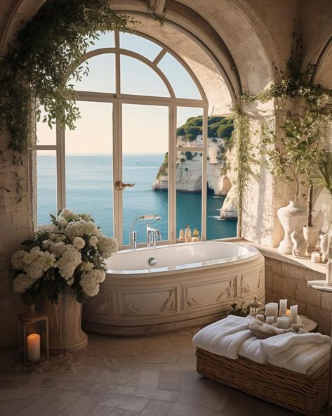 Italian Chateau Interior, Cottage Dream House, Cottage Vintage Aesthetic, Spanish Villa Living Room, Castle Inspired Homes, Italian Countryside House Interior, Europe Bathroom, French Mansion Interior, Mediterranean Homes Interior