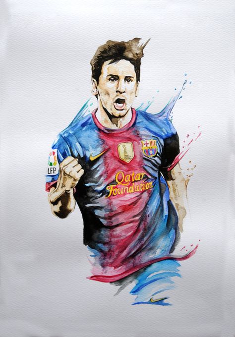 Messi Watercolour by Daniel Berea, via Behance Messi Neymar Suarez, Lionel Messi Fc Barcelona, Lionel Messi Wallpapers, Lionel Andrés Messi, Leonel Messi, Good Soccer Players, Barcelona Football, Sport Art, Football Art