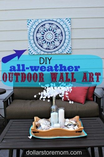 Dollar Store Crafts » Blog Archive » Make Outdoor Wall Art from a Shower Curtain Diy Outdoor Wall, Diy Tableau, Patio Wall, Patio Diy, Outdoor Diy Projects, Outdoor Wall Art, Scarf Crochet, Outdoor Wall Decor, Dollar Store Crafts