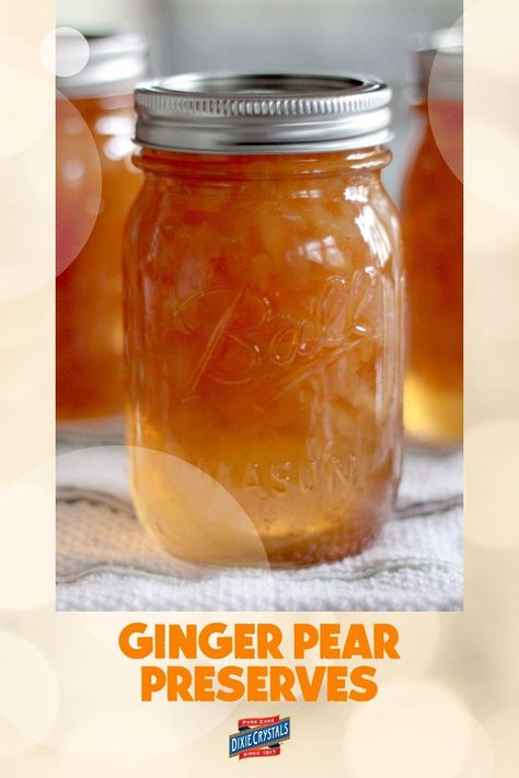 Ginger Pear Preserves, Pear Preserves Recipe, Pear Preserves, Ginger Pear, Canning Fruit, Pear Jam, Candied Ginger, Pint Jars, Home Canning