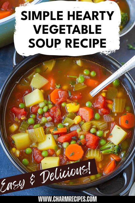 Create a nourishing bowl of Hearty Vegetable Soup that packs a punch of flavor and nutrients. This camper-friendly recipe uses fresh, simple ingredients like carrots, potatoes, and seasonal vegetables, perfect for weeknight dinners or cozy weekends. Learn to bring together those leftovers from your fridge into a warm, comforting mixture that is both easy to make and extremely satisfying. Ideal for chilly days, this vegetable soup serves as a healthy, low-calorie meal option that everyone will enjoy. Heart Healthy Vegetable Soup, Best Vegetable Soup Recipes Ever, Vegetarian Vegetable Soup Recipe, Crockpot Vegetable Soup With Noodles, Ww Vegetable Soup Zero Points, Easy Homemade Vegetable Soup, Simple Vegetable Soup Recipe, Vegetable Soup For Colds, Tomato Soup With Vegetables