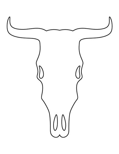 Cow skull pattern. Use the printable outline for crafts, creating stencils, scrapbooking, and more. Free PDF template to download and print at http://patternuniverse.com/download/cow-skull-pattern/ How To Draw A Cow Skull, Western Stencils Free Printable, Western Outline Drawings, Scroll Saw Patterns Free Printable, Cow Skull Drawing, Bull Drawing, Printable Cow, Printable Outline, Skull Template