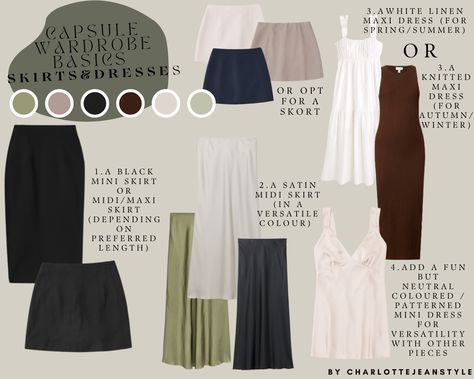 Skirts, midi skirt, maxi skirt, dresses, mini dress, maxi dress autumn outfit inspo, all year round wardrobe Maxi Dress Autumn Outfit, Dress Autumn Outfit, Autumn Outfit Inspo, Capsule Wardrobe Basics, Round Wardrobe, Summer Capsule, Dress Autumn, Wardrobe Tips, Skirt Maxi