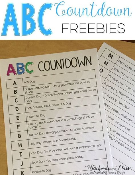 ABC Countdown is a FUN way to countdown the last 25-26 days of school! My students LOVED it so much! (We combine a few days!) Your kindergarten and first graders are sure to love it! Snag the freebies to have some wonderful end of year activities! Abc Last Days Of School, Last 26 Days Of School Abc Activities, Kindergarten End Of Year Countdown, Abc Countdown To Summer 2nd Grade, A-z End Of Year Countdown, School Countdown, Countdown Activities, Reading Day, Math Challenge