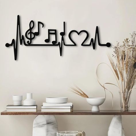 PRICES MAY VARY. 【Music Metal Wall Decoration】Music metal wall decor is a work of art with great personality. Exquisite craftsmanship combined with the texture of metal, so that it presents a calm classical artistic temperament, and fluid and changeable lines show beautiful malleability, without losing a modern sense, showing a fashionable, natural sense of advanced, it is not only a piece of art to attract you and visitors, but also to highlight the cultural charm of the interior space 【Craft P Music Wall Art Ideas Living Rooms, Guitar On Wall Decor, Art Rhythm, Music Metal Wall Art, Retro Music Art, Wallpaper Room Decor, Relax Room, Music Furniture, Room Decor Music