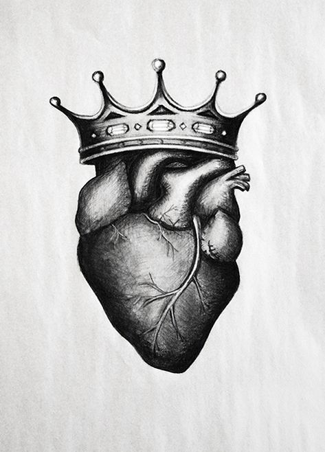 Heart With Crown Drawing, King Of My Heart Tattoo, Heart With Crown Tattoo, Loving Tattoos, King Of Hearts Tattoo, Champion Tattoo, Easy Charcoal Drawings, Shield Drawing, Heart With Crown