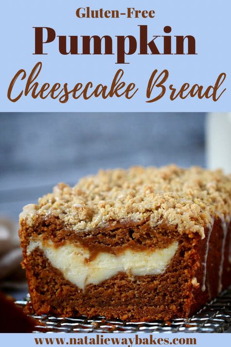 An incredibly delicious spin off of your classic pumpkin cheesecake. Everything you love about fall wrapped into one delicious loaf. #cheesecake #pumpkin #pumpkinbread #pumpkinloaf #fall #dessert Gluten Free Pumpkin Cream Cheese Bread, Pumpkin Cheesecake Loaf, Loaf Cheesecake, Banana Cheesecake Bread, Pumpkin Cheesecake Bread, Pumpkin Cheescake, Cheesecake Bread, Gluten Free Pumpkin Cheesecake, Healthy Pumpkin Cheesecake