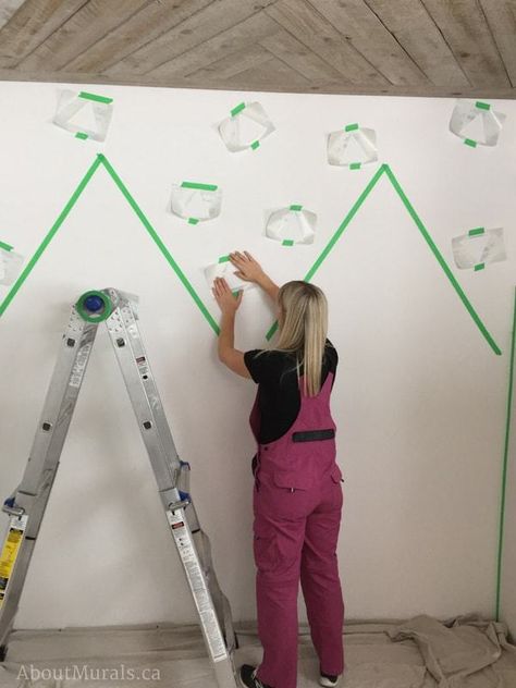 Create a DIY Mountain Mural with this tutorial from AboutMurals.ca Diy Mountain Mural, Mountain Wall Painting, Diy Mountain, Boy Room Paint, Kids Room Wall Murals, Diy Baby Room Decor, Mountain Wall Mural, Diy Mural, Mountain Mural