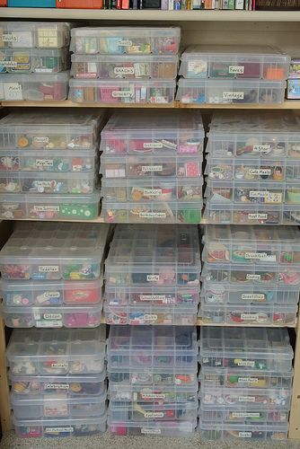 re-ment collection | Flickr - Photo Sharing! Journal Storage, Barbie Storage, Barbie Organization, Lego Storage Organization, Craft Shed, Miniature Knitting, Re Ment, Lego Craft, Paint Storage