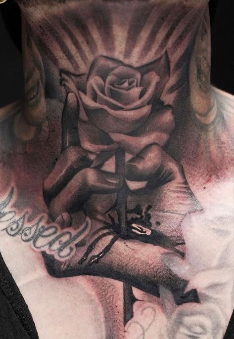 Rose Throat Tattoo Men, Throat Tattoo Men, Neck And Throat Tattoos Men, Neck Tats, Photographer Tattoo, Forearm Tattoo Quotes, Side Neck Tattoo, Half Sleeve Tattoos Drawings, Tattoo Lettering Design