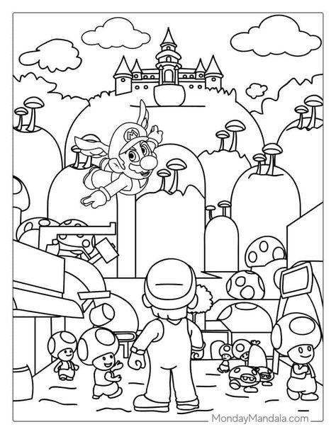 Mario Coloring Page (Free PDF Printables) - Coloring Home Mario Coloring, Super Mario Coloring Pages, Mario Coloring Pages, Christmas Coloring Sheets, Boy Coloring, Pumpkin Coloring Pages, Kitty Coloring, Summer Coloring Pages, Hello Kitty Coloring