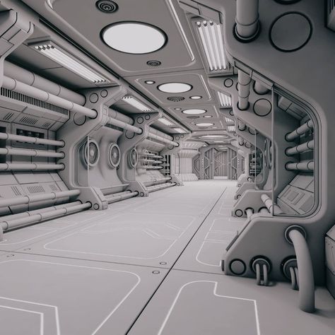 Sci Fi Hallway, Scifi Corridor, Sci Fi Room, Scifi Interior, Sci Fi Building, Sci Fi Props, Spaceship Interior, Sci Fi Spaceships, Sci Fi Design