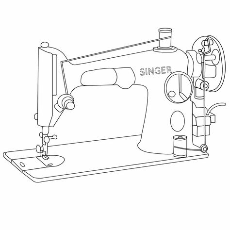 Silai Machine Drawing, Sewing Machine Line Art, Sewing Machine Drawing Art, Sewing Machine Vector, Sewing Machine Tattoo, Silai Machine, Sewing Machine Drawing, Machine Drawing, Sawing Machine