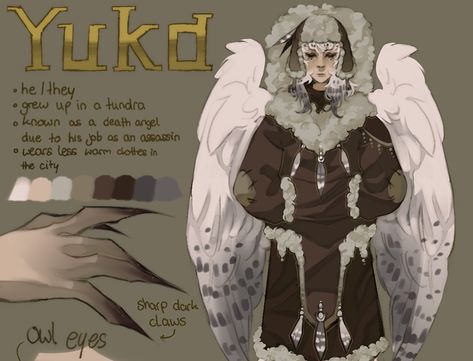 Avian Oc Design, Harpy Oc Art, Owl Oc Human, Ocs With Wings, Bird Hybrid Oc, Avian Fursona, Owl Character Design Human, Owl Hybrid Human, Owl Person Character Design