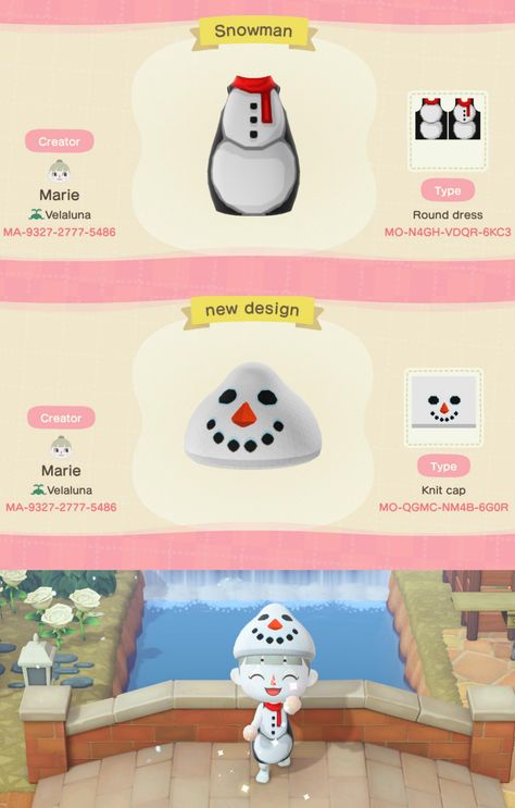 Acnh Snowman, Snowman Outfit, Acnh Christmas, Acnh Outfits, Animal Crossing Memes, Make A Snowman, Animal Crossing Qr Codes Clothes, Qr Codes Animal Crossing, Acnh Ideas