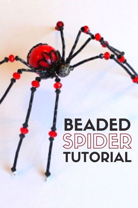 Learn how to make a beaded spider. Add to a scary Halloween scene or hang your Christmas spider on the tree! Easy DIY Craft Tutorial Idea. #thecraftyblogstalker #beadedspider #spidercrafts #christmasspider #beadcrafts #beads #halloween Spider Tutorial, Bead Spider, Bead Bugs, Christmas Spiders, Beaded Insects, Wire Spider, Beaded Bugs, Spider Crafts, Christmas Spider