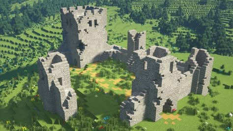 Minecraft Ruins Ideas, Minecraft Ruins, Minecraft Castle Designs, Ruined Castle, Minecraft Kingdom, Minecraft Statues, Minecraft Structures, Bangunan Minecraft, Minecraft Farm